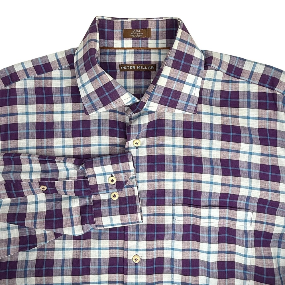 Peter Millar Crown Soft Mens Large Plaid Button Down Long Sleeve Shirt